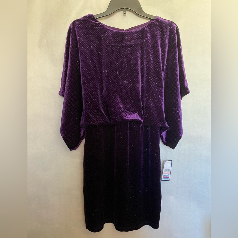 NWT Jessica Howard Purple Glitter Velvet Cocktail Dress Petite 10 Cape Sleeve - Picture 15 of 15